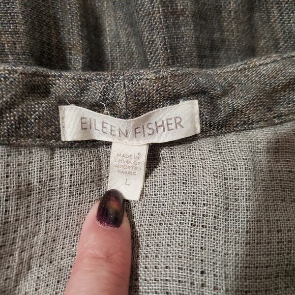 Eileen Fisher 100% Linen Blazer Jacket Womens Size L 3/4 Sleeve Lagenook Neutral - Picture 8 of 11